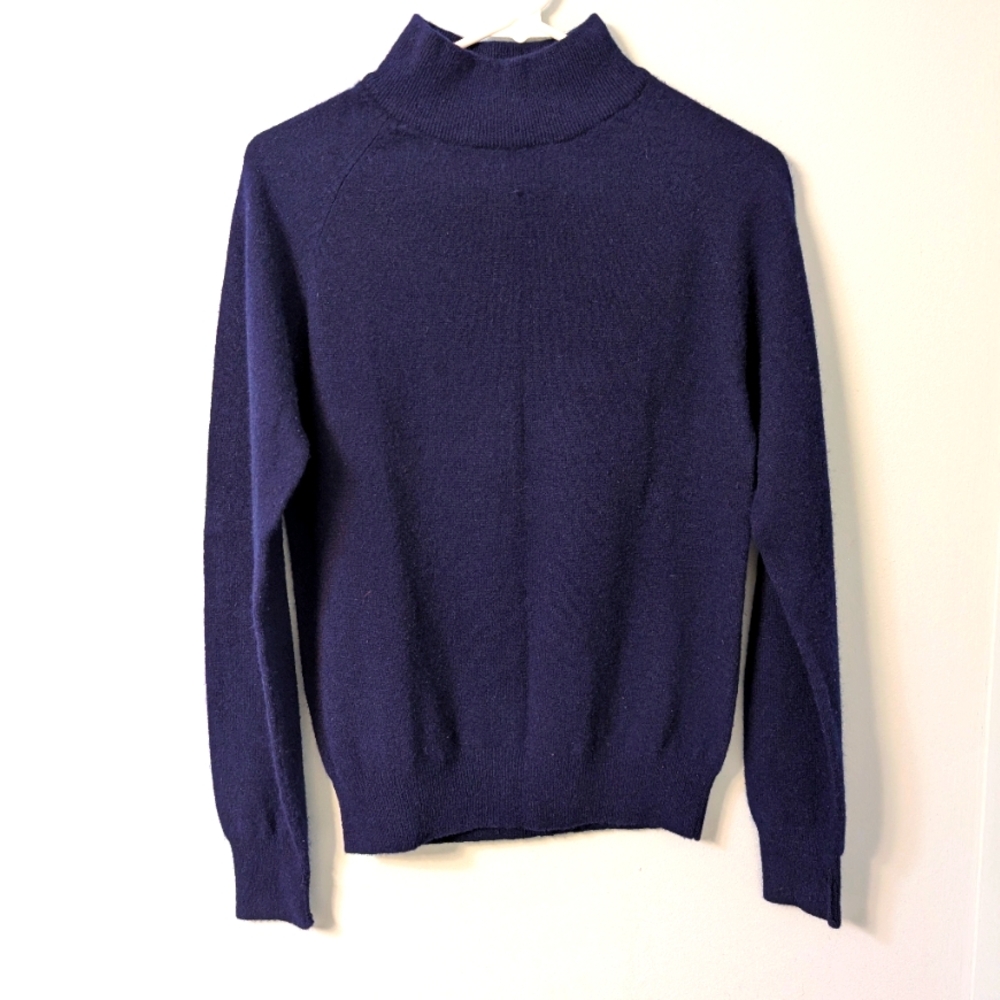 SOLD- Lands End Lambswool/Angora Navy Mock Turtleneck, Medium